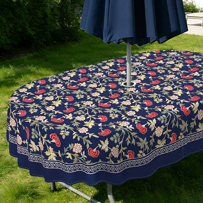 Outdoor Tablecloth with Umbrella Hole Elegant Zipper Patio Table Cloth for Outdoor Patio Garden Yard Decor