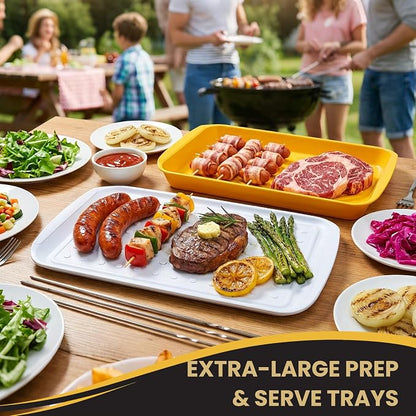 Grill Prep Trays Set of 2, Grill Tray for BBQ Meat Prep, Marinating & Serving, Large Melamine Grilling Prep and Serve Trays with Deep Raised Edges, Outdoor Grill Serving Tray, BPA Free