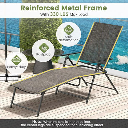Giantex Lounge Chair Outdoor Set of 2 - Tanning Chair with 6 Adjustable Backrest, 2-Level Footrest, Folding Sunbathing Lounger for Patio, Poolside, Yard, Chaise Lounge Chair, Beach Chair (Brown)