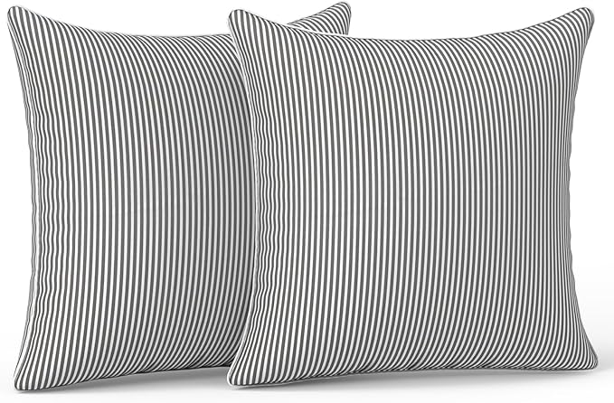 LVTXIII Outdoor/Indoor Pillow Covers, Patio Fade Resistant Throw Pillow Covers ONLY, Waterproof Farmhouse Accent Cushion Cases for Sofa Patio Couch Decoration 20"x20" Set of 2, Strip Grey