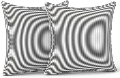 LVTXIII Outdoor/Indoor Pillow Covers, Patio Fade Resistant Throw Pillow Covers ONLY, Waterproof Farmhouse Accent Cushion Cases for Sofa Patio Couch Decoration 20"x20" Set of 2, Strip Grey