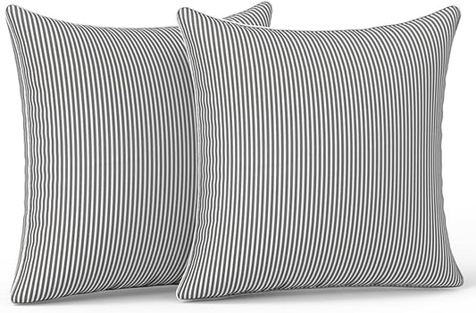 LVTXIII Outdoor/Indoor Pillow Covers, Patio Fade Resistant Throw Pillow Covers ONLY, Waterproof Farmhouse Accent Cushion Cases for Sofa Patio Couch Decoration 20"x20" Set of 2, Strip Grey