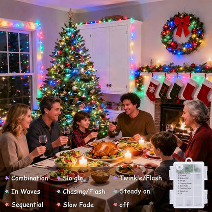 JMEXSUSS Multicolor Christmas Lights Battery Operated with 8 Modes Remote | Waterproof, 33ft 100 LED Battery Christmas Lights Indoor Outdoor for Tree Home Party Room Garden Decor