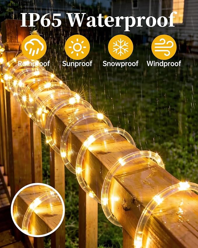 MERRIMAX M Solar Rope Lights Outdoor, 2 Packs 144FT 400LED, Warm White | 8 Lighting Modes, Waterproof, Solar Powered Fairy Lights, For Party Garden Yard Home Holiday Tree Decoration