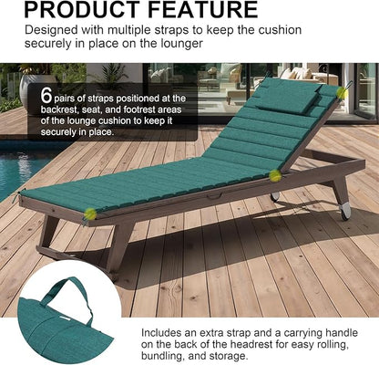 Crestlive Products Chaise Lounge Cushion Outdoor Set of 2, Foldable Waterproof Pool Lounge Chair Cushions with Straps, Lounger Cushions for Outdoor Furniture, 80''Lx26''W (Malachite)