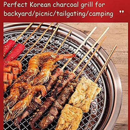 Multifunctional Charcoal Barbecue Grill, Portable Non-Stick Korean BBQ Grill, Tabletop Smoker Furnace Stove for Frying and Baking Outdoor Garden/L