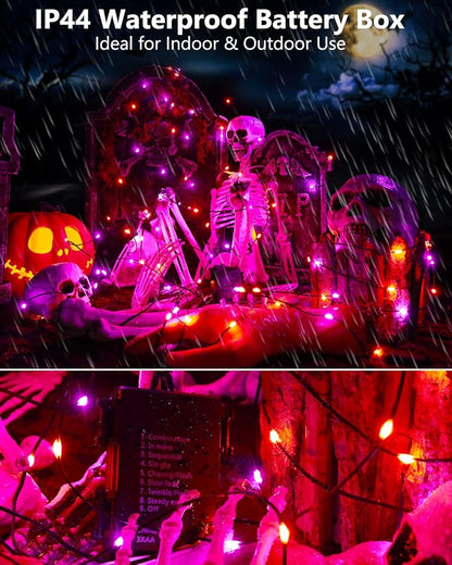 Brizled 2 Pack 50 LED Purple & Orange Halloween Lights Battery Operated | 8 Modes Twinkle Halloween Lights with Timer, Spooky Orange and Purple Halloween Fairy Lights Black Wire Indoor Outdoor Tree