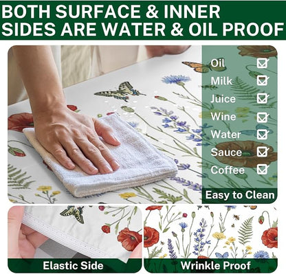 Picnic Table Cover with Bench Covers, Wildflower Camper, 72 Inch | 3PCS Waterproof fitted tablecloth elastic edges outdoor camping essentials with drawstring bag