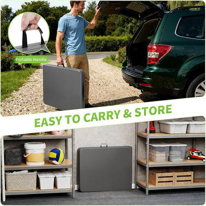 BestOffice 6 FT Picnic Table, Portable Plastic Folding Table with Carrying Handle Perfect for Picnics, Parties, Party and Camping, Grey