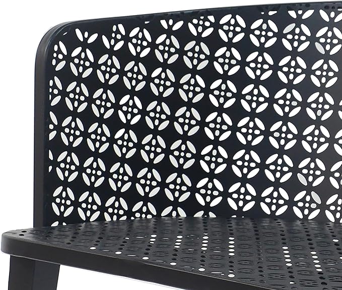 Christopher Knight Home Set of 2 Rivera Patio Iron Frame Dining Chairs, Geometric-Carved Pattern Round Backrest, Armchair for Kitchen, Restaurant, Garden, Balcony, Porch, Backyard, Poolside, Black
