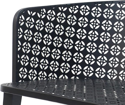Christopher Knight Home Set of 2 Rivera Patio Iron Frame Dining Chairs, Geometric-Carved Pattern Round Backrest, Armchair for Kitchen, Restaurant, Garden, Balcony, Porch, Backyard, Poolside, Black