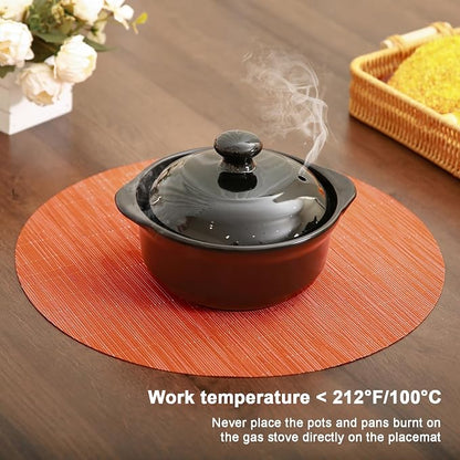 Round Placemats Set of 8 Heat Resistant Vinyl Placemats 15 inch Washable Non-Slip Table Mats Woven Place Mats for Dining Table (Orange, Set of 8)