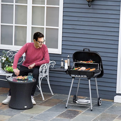21" Portable Charcoal Grill with Wheels and Bottom Shelf, Outdoor Mini BBQ Grill with Adjustable Vents on Lid for Picnic Camping Backyard Cooking, Black