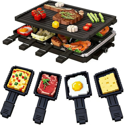 Raclette Grill for 8 — 1300W Tabletop Party Grill with 2-in-1 Reversible Non-Stick Plate | 8 Individual Cheese Pans & Spatulas | Korean BBQ + Cheese Grill | Adjustable Temp, Dishwasher Safe