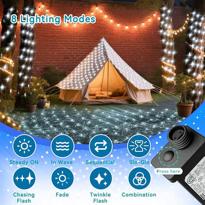LitHome 21FT x 5FT Christmas Net Lights Outdoor Mesh Lights Connectable | 8 Modes 360 LED Waterproof Cool White Christmas Mesh Light for Bushes, Garden, Backyard, Xmas, Holiday Decor, Clear Wire