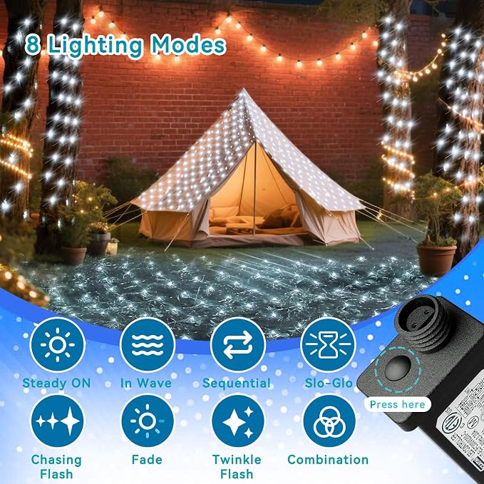 LitHome 14.8FT x 5FT Christmas Net Lights Outdoor Mesh Lights Connectable | 8 Modes 300 LED Cool White Net Light Green Wire, Waterproof Giant Christmas Mesh Light for Bushes Garden Yard Party Decor