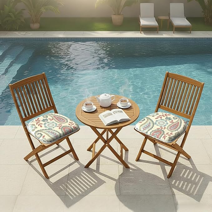 DYTXIII Set of 4 Outdoor Chair Cushions with Ties,Water Repellent Patio Chair Pads 17"x 16" for Outdoor Furniture,Round Corner Seat Cushions for Garden Yard Kitchen Paisley Vintage