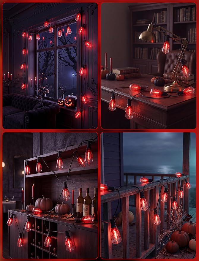 25Ft Halloween LED String Lights Outdoor with 25 ST38 Red Blood Drop Lights, Connectable Halloween Patio Lights for Indoor Outdoor Backyard Garden Halloween Christmas Party Decor