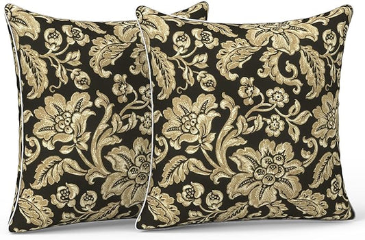 LVTXIII Outdoor Throw Pillows 20x20 Patio Waterproof Square Pillows with Piping Fade Resistant Accent Pillow for Spring Summer Garden Decoration, Set of 2, Jacobean Black