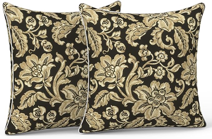 LVTXIII Outdoor Pillow Covers 20x20 inch Patio Waterproof Throw Pillow Cases Fade Resistant Accent Pillow Covers for Spring Summer Garden Decoration, Set of 2, Jacobean Black