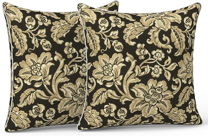 LVTXIII Outdoor Pillow Covers 20x20 inch Patio Waterproof Throw Pillow Cases Fade Resistant Accent Pillow Covers for Spring Summer Garden Decoration, Set of 2, Jacobean Black