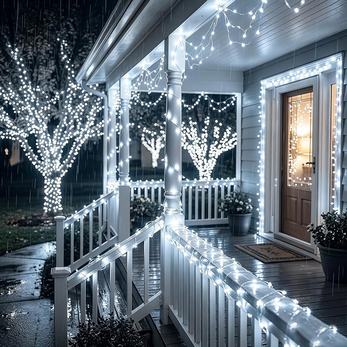 Solar String Lights 2 Pack Total 66FT 200LED Solar Fairy Lights Outdoor Waterproof 8 Lighting Modes Twinkle Lights for Patio, Garden Yard Party Wedding Tree Christmas Halloween Decoration, White