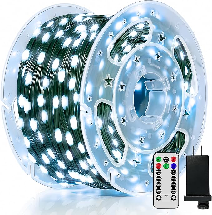 BrightChristmas 600 LED 196 FT Christmas Lights, Waterproof String Lights with Remote and Timer, Christmas Tree Lights with 8 Modes Dimmable, Fairy Lights for Holiday Decor (Cool White)