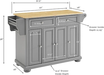 Crosley Furniture Full Size Wood Top Rolling Kitchen Island Storage Cart, Microwave Stand, Spice Rack, Gray