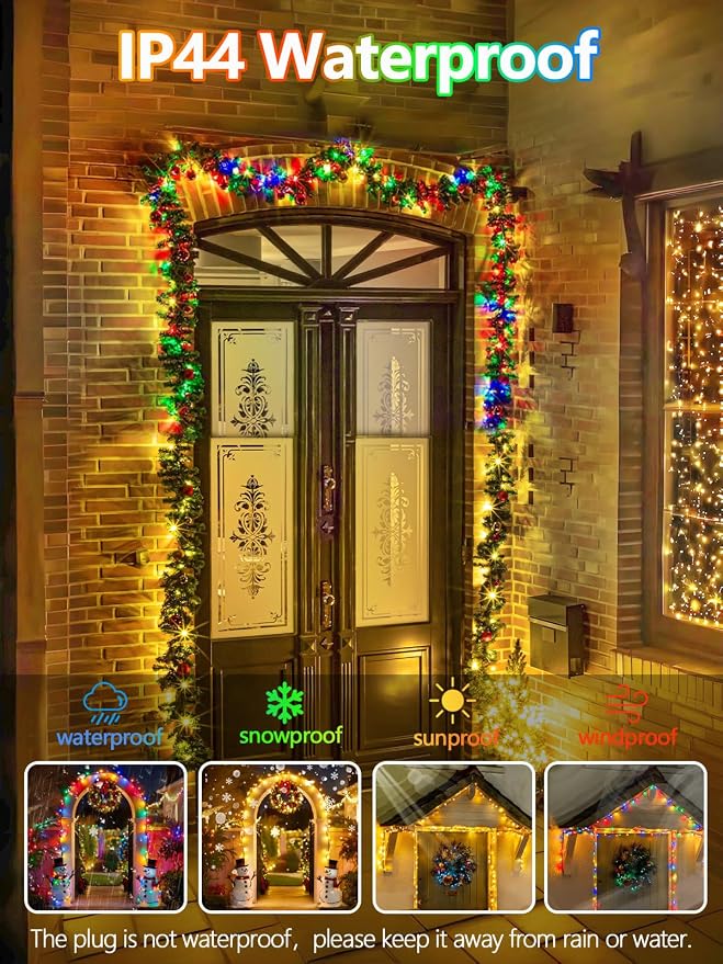 500 LED 165 FT Color Changing Christmas Lights with Remote Timer & 11 Modes | Warm White & Multicolor Fairy Xmas String Lights with Memory Function Waterproof for Tree Terrace Pillar Roof Birthday Decor
