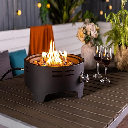 KEIKI 15 Inch Portable Propane Fire Pit, 40000 BTU Compact Outdoor Gas Stove with Travel Lid and Lava Rocks for Camping RV Tailgating