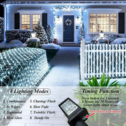 300 LED Net Lights for Bushes, 14.8ft x 5ft 8 Modes Christmas Outdoor Mesh Lights Connectable, Waterproof Decorative String Light Plug in for Xmas Tree Garden Wedding Party (Clear Wire, White)