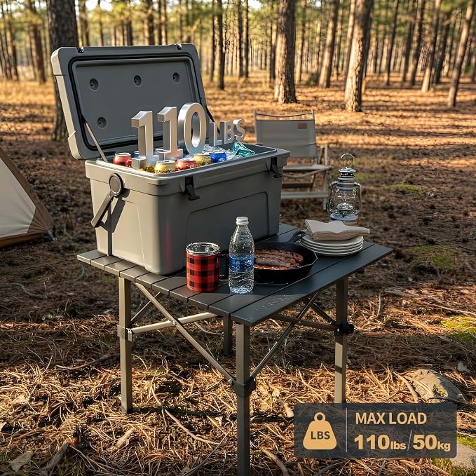 Folding Camping Table, Portable Lightweight Beach Tables for Sand Foldable, Aluminum Roll-up Folding Square Table for Outdoor Camping, Picnic, Card, Travel