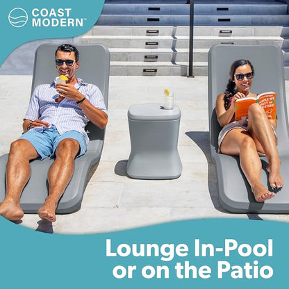 Coast Modern in Pool Lounge Chair - Waterproof & Weighted Chaise Lounger - Outdoor Pool Furniture for Patio or in Baja Shelf - Gray