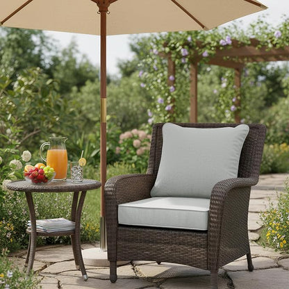 Summsun Patio Cushions for Outdoor Furniture, Faux Linen Water Resistant Backrest and Deep Seat Cushion Set with Non-Slip Bottom, Ties, Removable Cover, 22 x 22 Inch, Light Grey