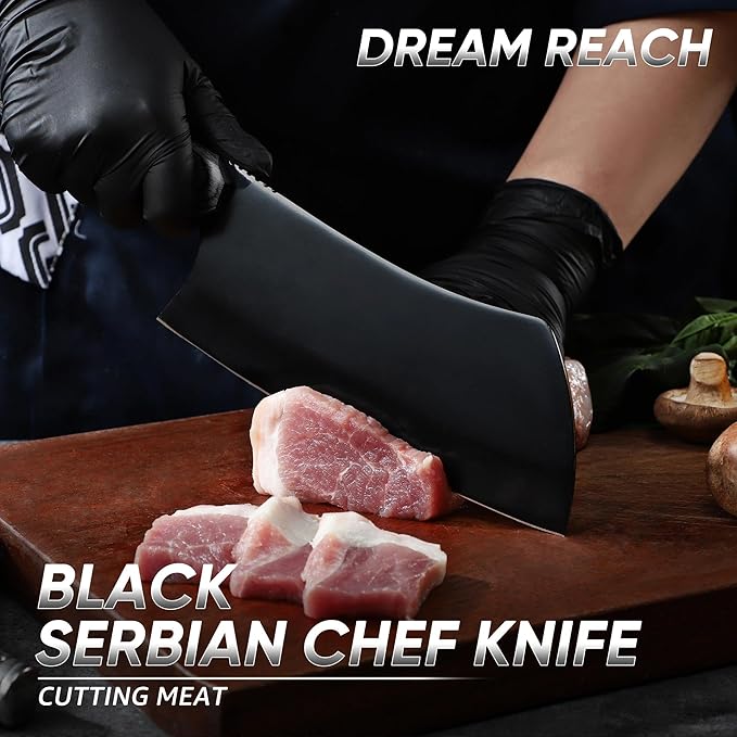 Dream Reach Meat Cleaver Knife- Full Tang Hand Forged Black Butcher Knife for Kitchen BBQ, Birthday Mother Father Gift