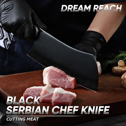 Dream Reach Meat Cleaver Knife- Full Tang Hand Forged Black Butcher Knife for Kitchen BBQ, Birthday Mother Father Gift