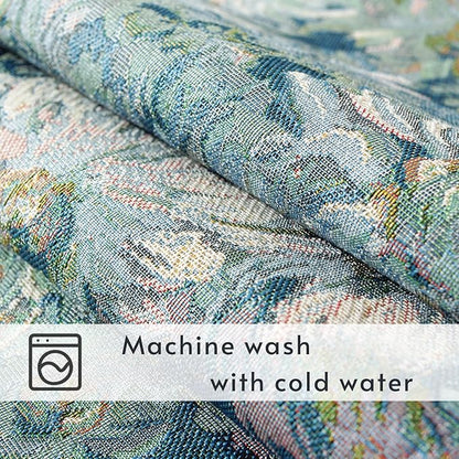 AIRCOWRIE Cotton Linen Tablecloth for Rectangle Tables, Heavy Duty Wrinkle Free Scratch Resistant Washable Cloth Dining Table Cover for Kitchen and Outdoor Use(Blue Bloom, 54”×78”, Rectangle)