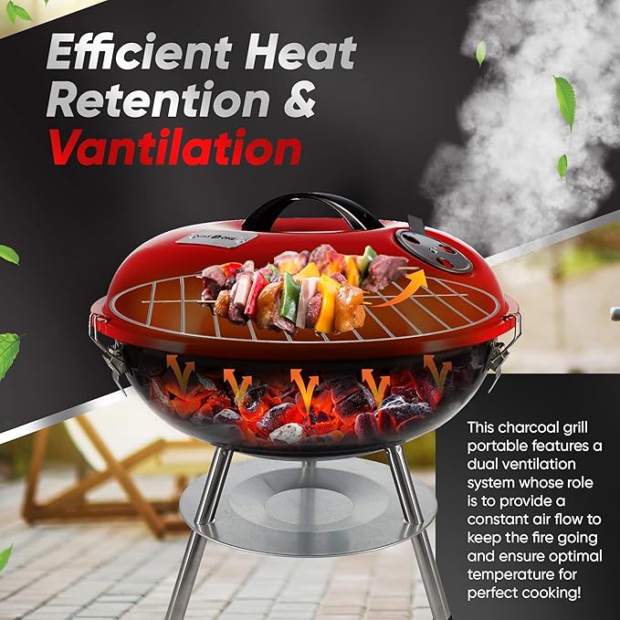 Gas One – 14-inch Portable Barbecue Grill with 3-Point Locking Lid for Heat Preservation – Dual Venting System – Small Charcoal Grill for Backyard, Camping & Cuisinart CGS-W13 Wooden Handle Tool Set