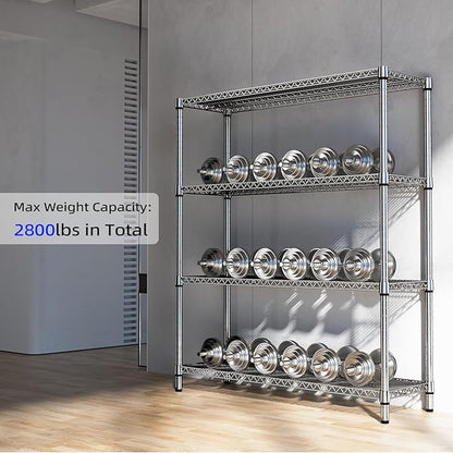 M MZG 2800 LBS 59" W 4 Tier Storage Shelves Rack Metal Wire Shelving Unit, Storage Standing Shelf Organizer for Laundry Bathroom Kitchen Pantry Garage Utility Room, Chrome 17.7" D x 59.1" W x 70.4" H