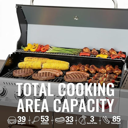 Royal Gourmet GA6402C 6-Burner Propane Gas Grill with Sear Burner and Side Burner, 74,000 BTUs, Cabinet Style Outdoor BBQ Grill for Barbecue Grilling & Backyard Cooking, Coffee