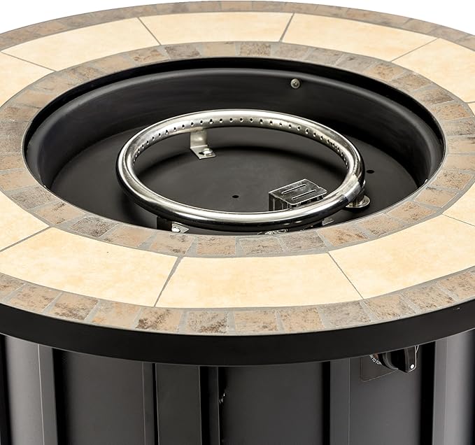 KEIKI 30 Inch Mosaic Ceramic Propane Fire Pit Table, Round Outdoor Gas Fireplace, Steel Patio Heater for Garden Deck