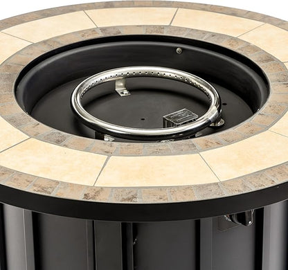 KEIKI 30 Inch Mosaic Ceramic Propane Fire Pit Table, Round Outdoor Gas Fireplace, Steel Patio Heater for Garden Deck