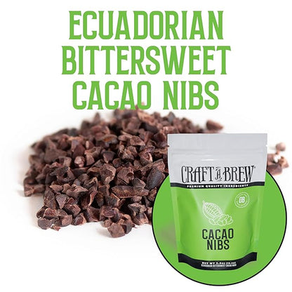 Craft A Brew - Cacao Nibs - Key Component for Chocolate Stout - For Beer Brewing - Ecuadorian Bittersweet Cacao Nibs - 2.5 oz Pack