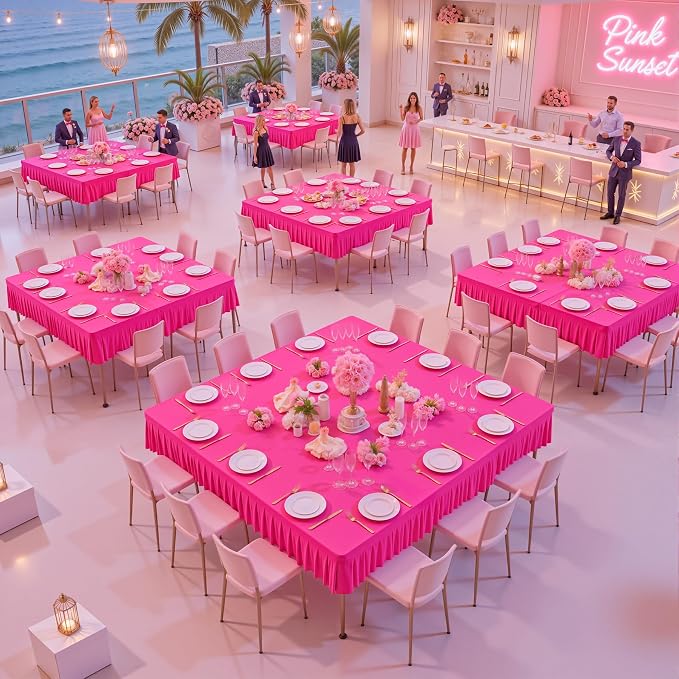 PARTISKY Hot Pink Spandex Square Tablecloths 54x54 Inch, Wrinkle Free Fitted Card Table Cloth Stretch Square Table Cover for Kitchen Dinner, Holiday Party, Wedding Banquet, Display Trade Show