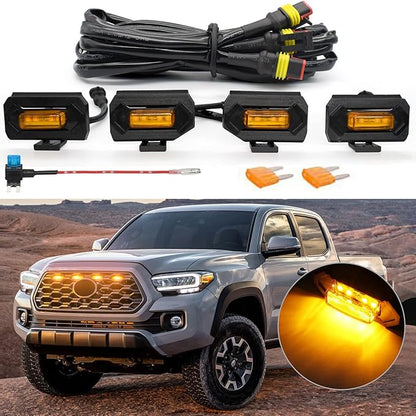 Upgraded Grill Lights 4PCS for Toyota Tacoma 2020-2023 TRD Off Road and TRD Sport OEM Grill, Tacoma Accessories Replacement LED Warning Lights with Fuse (Amber Light/Amber Lens)