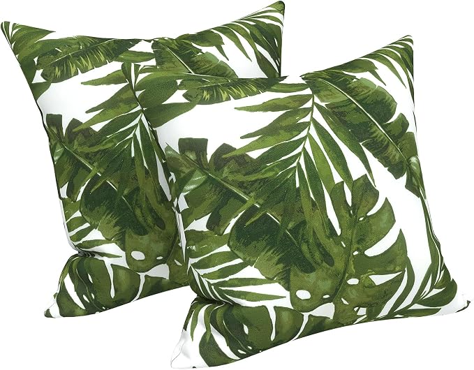 LVTXIII 2 Pack Outdoor Pillow Covers ONLY 18x18 Inch, Water-Repellent Square Decorative Cushion Covers for Patio Furniture, Garden, Sofa, Palm Green