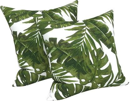 LVTXIII 2 Pack Outdoor Pillow Covers ONLY 18x18 Inch, Water-Repellent Square Decorative Cushion Covers for Patio Furniture, Garden, Sofa, Palm Green