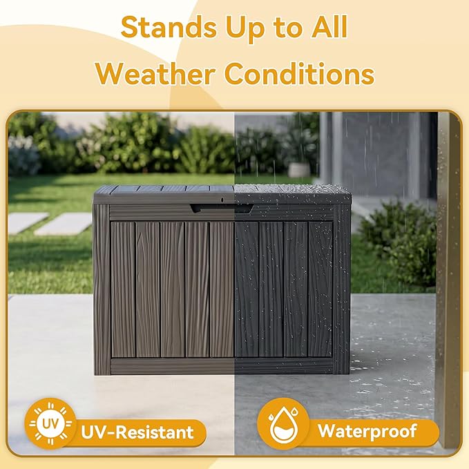 50 Gallon Deck Box for Outdoor and Indoor Use, Outdoor Storage Box for Picnic Supplies, Gardening Tools Waterproof, Lockable and Easy to Install Black