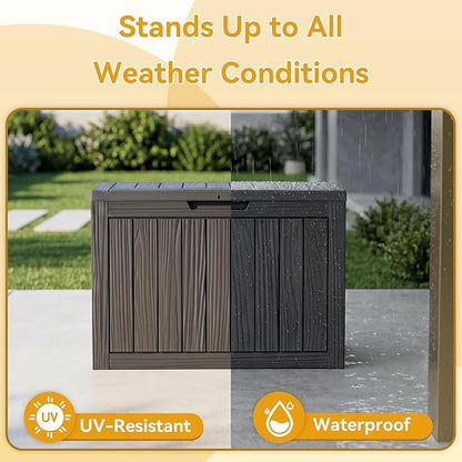 50 Gallon Deck Box for Outdoor and Indoor Use, Outdoor Storage Box for Picnic Supplies, Gardening Tools Waterproof, Lockable and Easy to Install Black