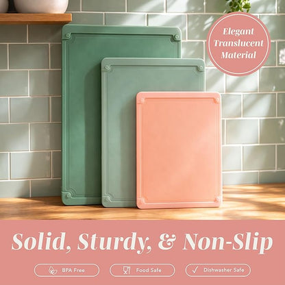 COOK WITH COLOR Extra Large Cutting Board Set, Jumbo-Sized Boards with Rubber Border for Enhanced Cooking Experience, 3-Piece, Dark Sage/Pink